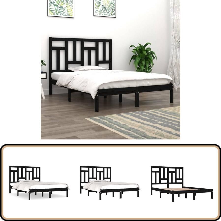 VidaXL Bedframe Massief Grenenhout Zwart 200x200 cm Houten Bedframe Tweepersoons Bed Massief Grenenhout Zwarte Bedframe Modern Bedframe