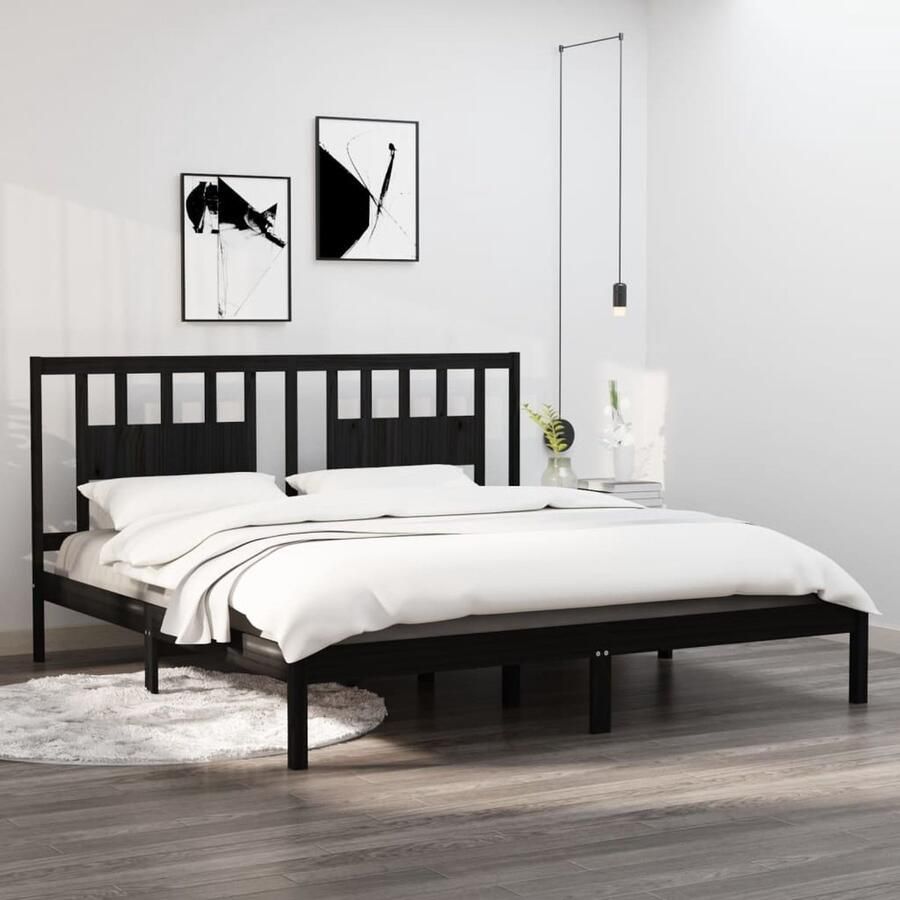 VidaXL Bedframe Massief Grenenhout Zwart 200x200 cm Klassieke Bed Frame Houten Bed Frame Massief Grenenhout Bed Zwarte Bed Frame Tweepersoons Bed Boxspring Bed Slaapcomfort - Foto 2