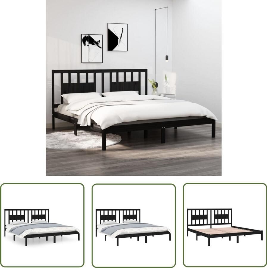 VidaXL Bedframe Massief Grenenhout Zwart 200x200 cm Klassieke Bed Frame Houten Bed Frame Massief Grenenhout Bed Zwarte Bed Frame Tweepersoons Bed Boxspring Bed Slaapcomfort