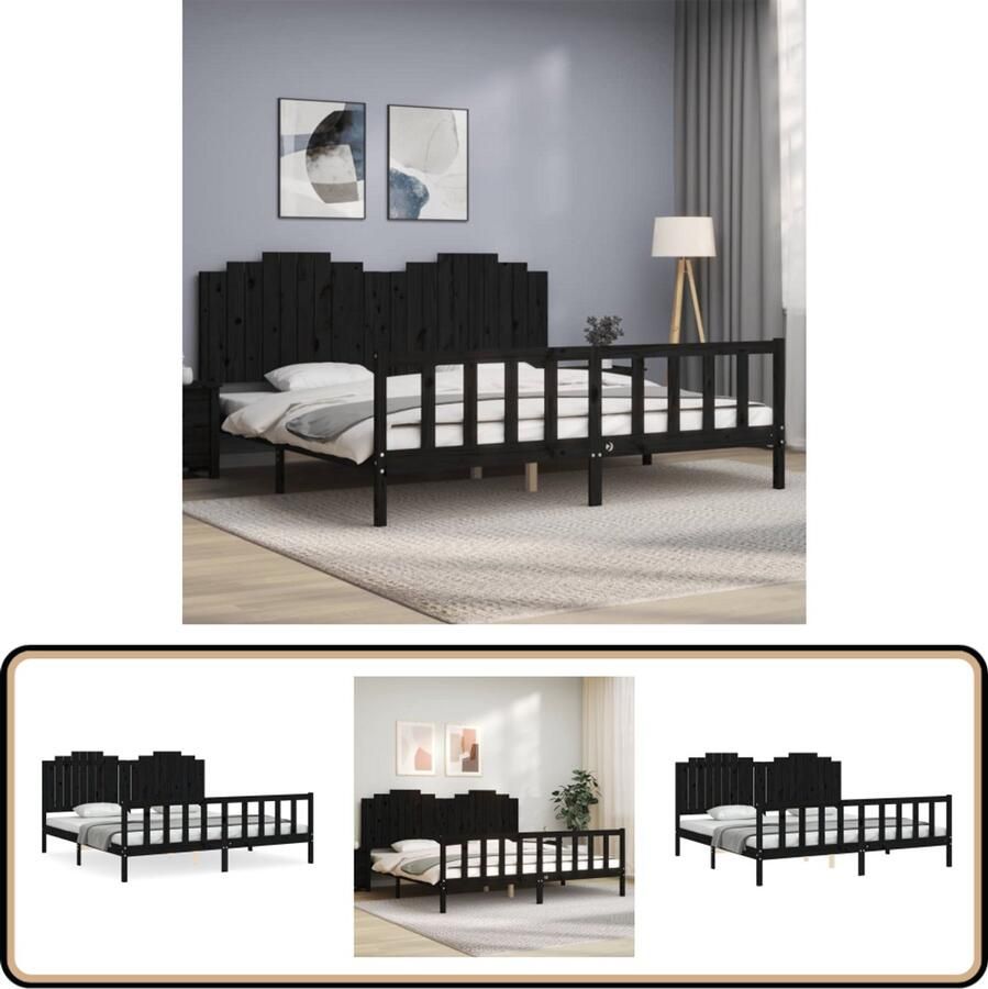 VidaXL Bedframe Massief Grenenhout Zwart 200x200 cm Massief Grenenhouten Bed Frame Tweepersoons Bed Zwarte Bedpost Hoofd- En Voeteneinde Multipex Lattenbodem