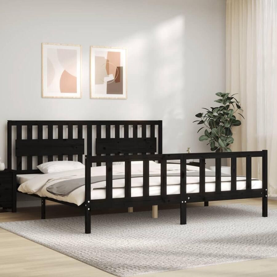 VidaXL Bedframe Massief Grenenhout Zwart 200x200 cm Massief Grenenhouten Bed Zwarte Bed Frame Boxspring Bed King Size Bed Stapelbare Bedden Platform Bed Modern Bed Minimalistisch Bed Slaapcomfort - Foto 2