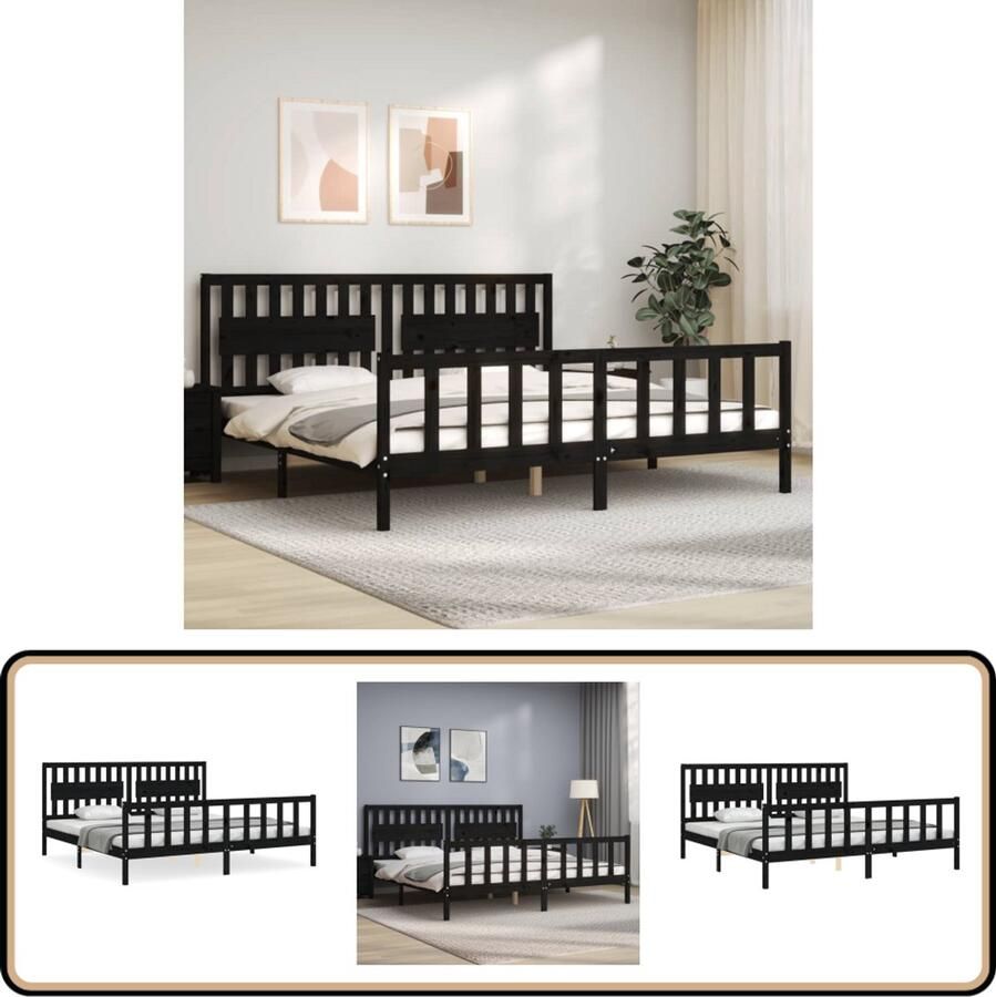 VidaXL Bedframe Massief Grenenhout Zwart 200x200 cm Massief Grenenhouten Bed Zwarte Bed Frame Boxspring Bed King Size Bed Stapelbare Bedden Platform Bed Modern Bed Minimalistisch Bed Slaapcomfort