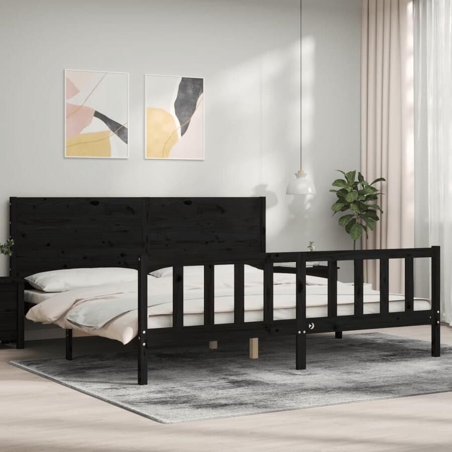 VidaXL Bedframe Massief Grenenhout Zwart 200x200 cm Massief Hout Bed Frame Grenenhout Bed Black Bed Frame King Size Bed Boxspring Bed Slaapcomfort Bedroom Furniture - Foto 2