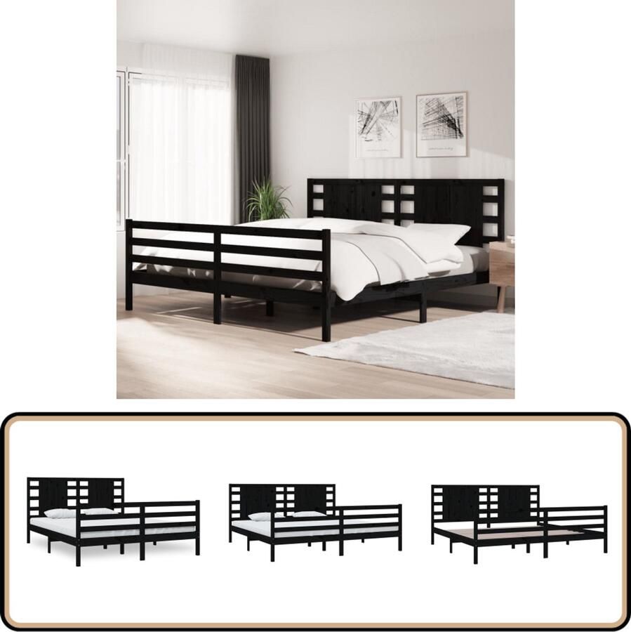 VidaXL Bedframe Massief Grenenhout Zwart 200x200 cm Massief Hout Bed Grenenhouten Bed Zwarte Bed Tweepersoons Bed Modern Bed