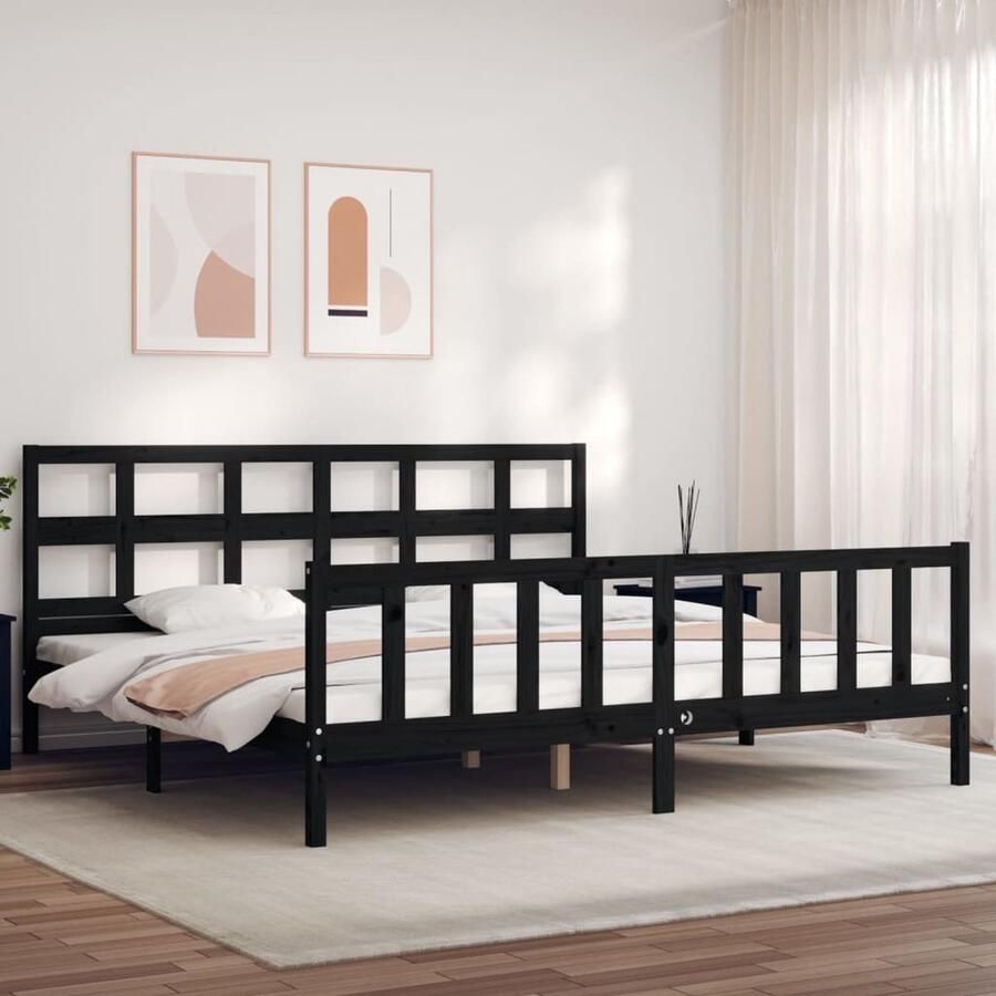 VidaXL Bedframe Massief Grenenhout Zwart 200x200 cm Massief Hout Bed Zwarte Bed Grenenhout Bed Boxspring Bed Tweepersoons Bed King Size Bed Slaapcomfort - Foto 2