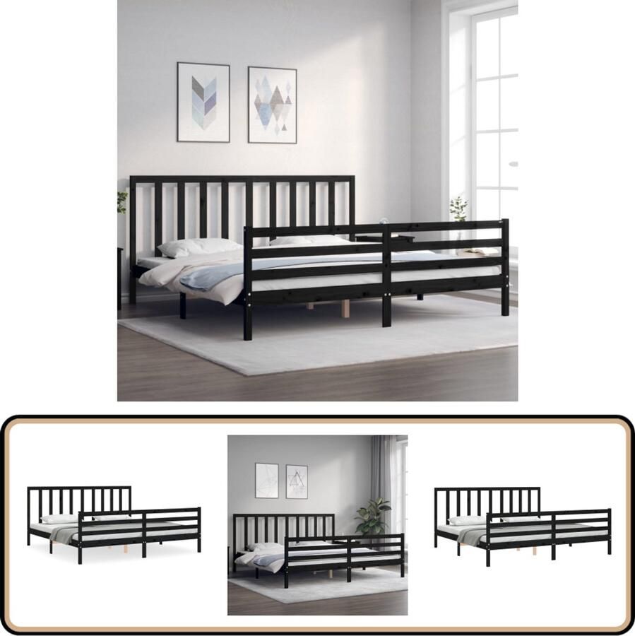 VidaXL Bedframe Massief Grenenhout Zwart 200x200 cm Massief Houten Bed Tweepersoons Bed Zwarte Bed Frame Hoofd- En Voetbord Grenenhout Bed