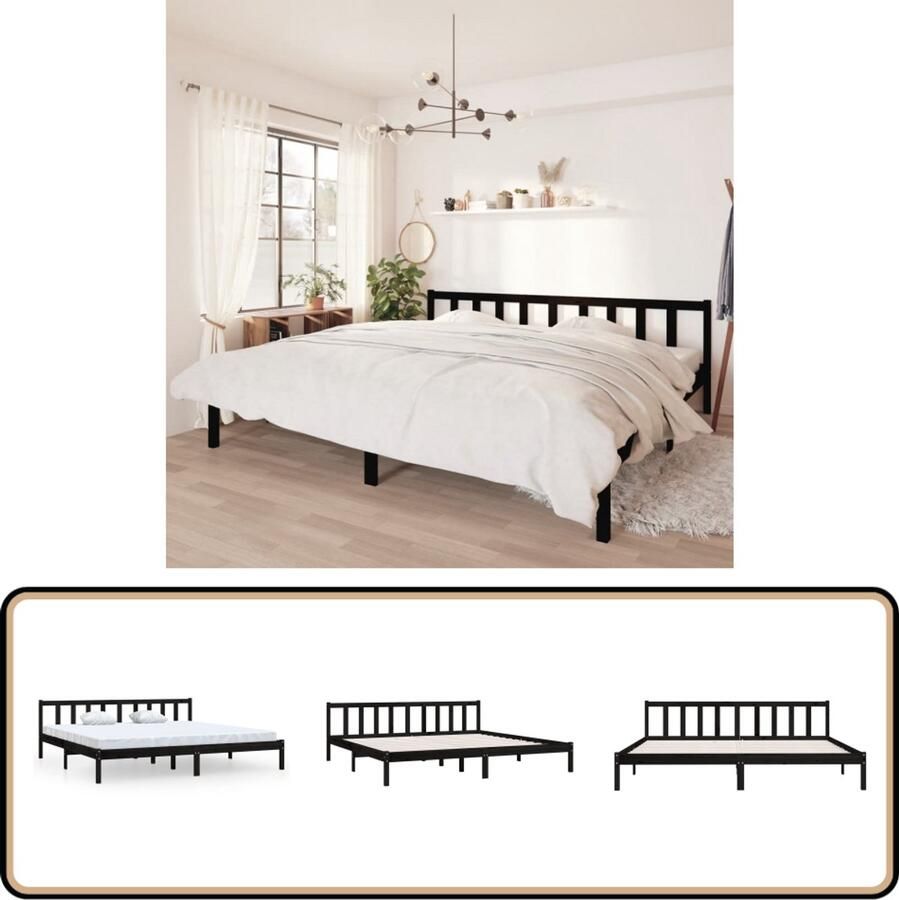 VidaXL Bedframe Massief Grenenhout Zwart 200x200 cm Modern Bed Frame Houten Bedframe Grenenhout Bed Tweepersoons Bed Zwarte Bedframe Slaapcomfort Design Bed Luxe Bedframe Slaapkamersdecoratie