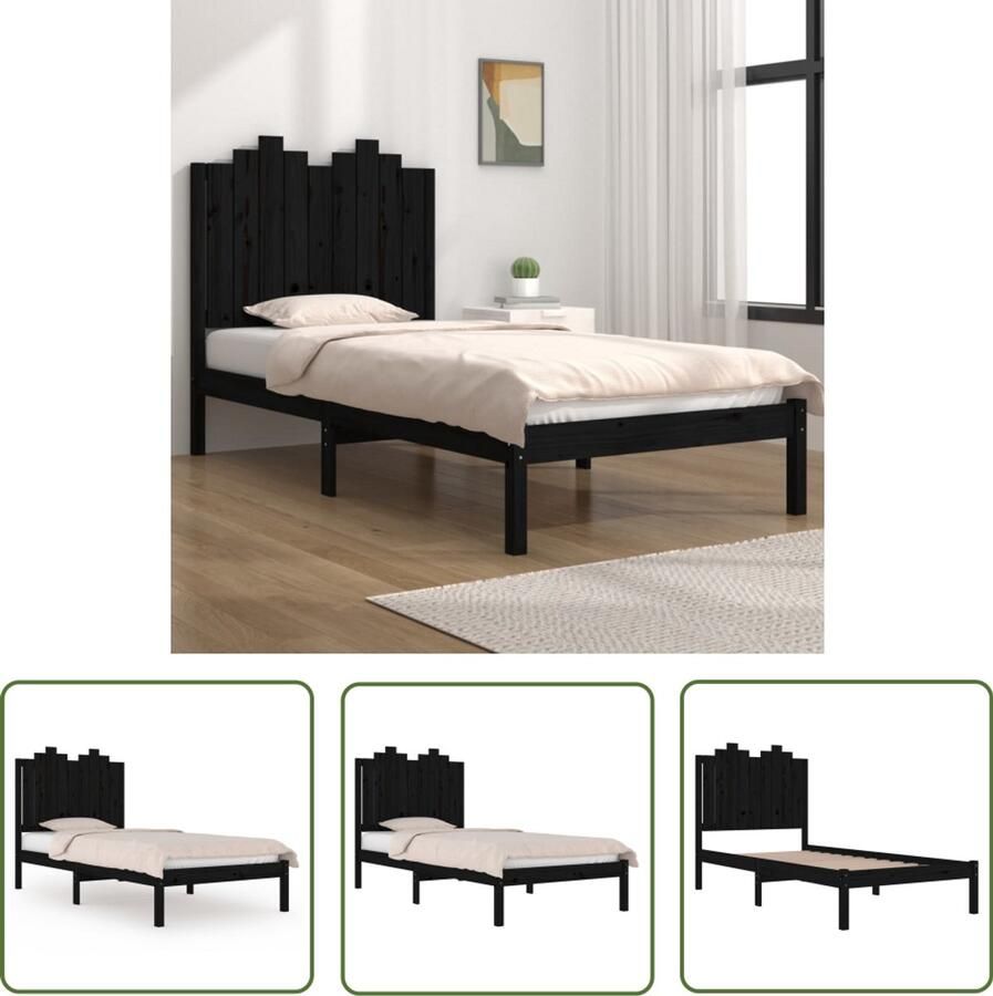 VidaXL Bedframe Massief Grenenhout Zwart 75x190 cm Bed Frame Houten Bedframe Grenenhouten Bedframe Zwart Bedframe Klein Tweepersoonsbed Slaapcomfort Slaapkamerinrichting