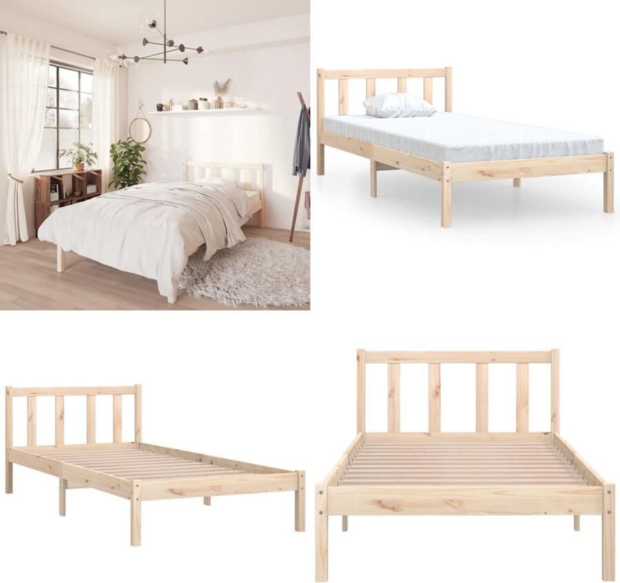 VidaXL Bedframe massief grenenhout zwart 75x190 cm Bedframe Bed Frame Bed Frames