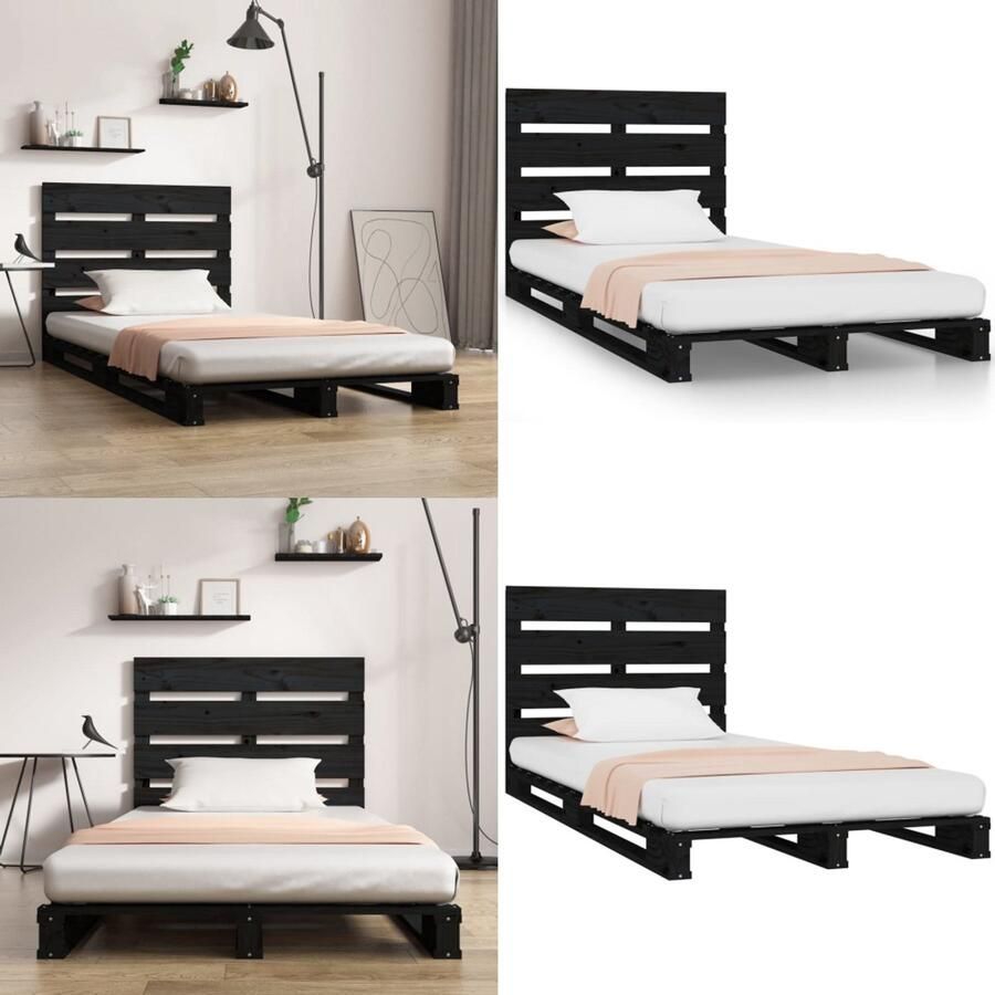 VidaXL Bedframe massief grenenhout zwart 75x190 cm 2FT6 Small Single Bedframe Bedframes Bed Bedbodem