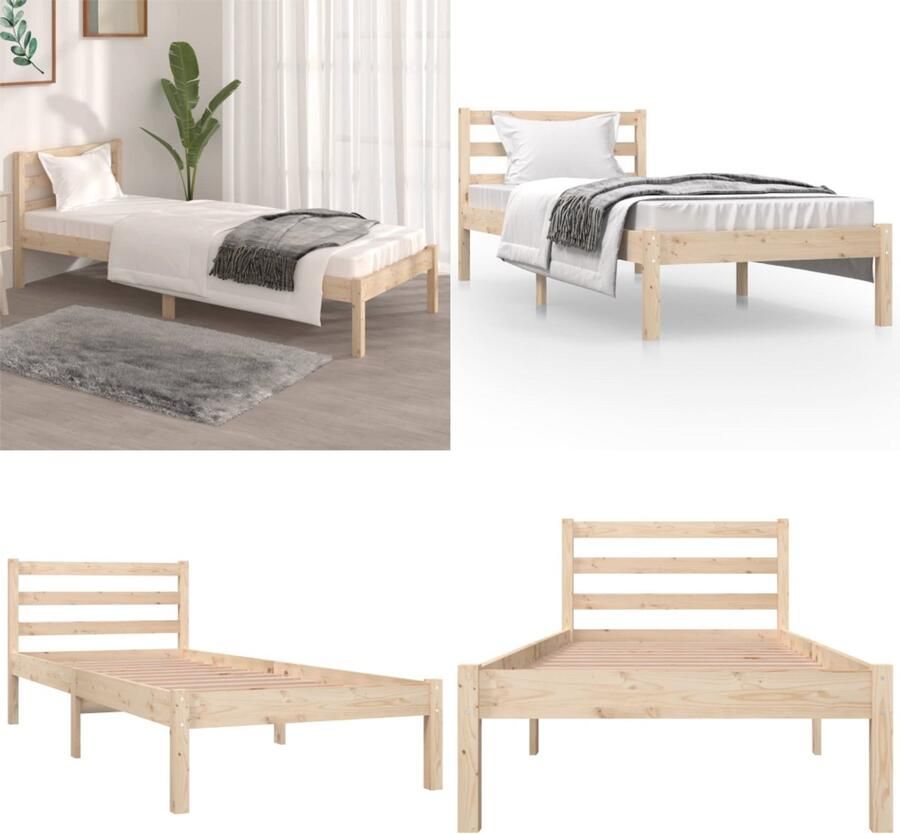 VidaXL Bedframe massief grenenhout zwart 75x190 cm 2FT6 Small Single Bedframe Bedframes Bed Bedbodem - Foto 4