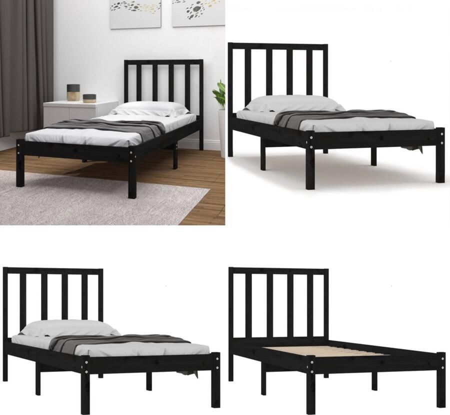 VidaXL Bedframe massief grenenhout zwart 75x190 cm Bedframe Bedframes Bed Bedbodem
