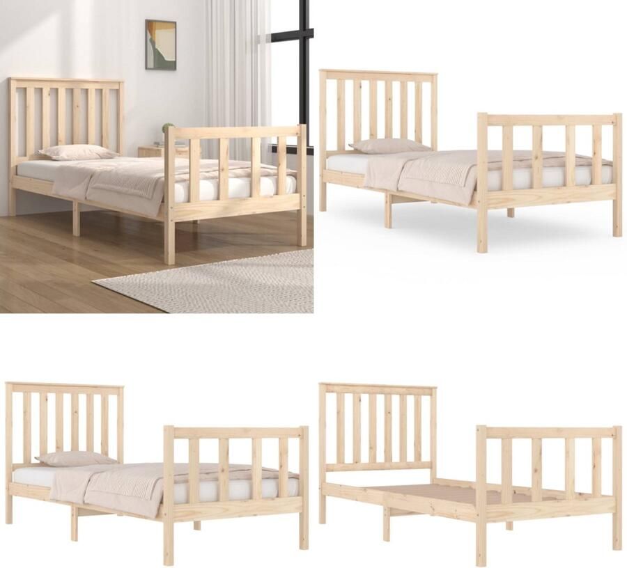 VidaXL Bedframe massief grenenhout 75x190 cm 2FT6 Small Single Bedframe Bedframes Eenpersoonsbed Bed