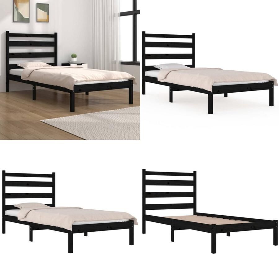 VidaXL Bedframe massief grenenhout zwart 75x190 cm Bedframe Bedframes Eenpersoonsbed Bed