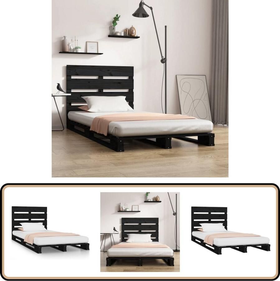 VidaXL Bedframe Massief Grenenhout Zwart 75x190 cm Houten Bed Massief Hout Grenenhout Bed Black Bed Enkel Bed Klein Tweepersoonsbed Stapelbare Boxspring