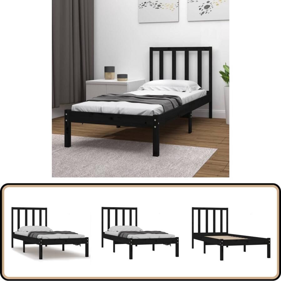 VidaXL Bedframe Massief Grenenhout Zwart 75x190 cm Houten Bedframe Massief Grenenhout Zwarte Bedframe Enkel Bed Klein Tweepersoonsbed