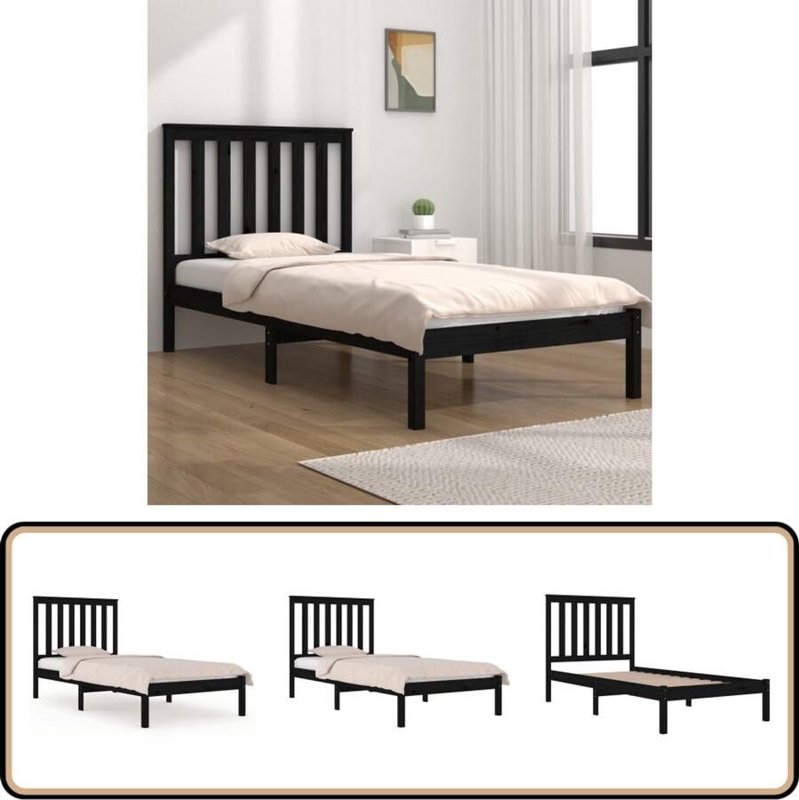 VidaXL Bedframe massief grenenhout zwart 75x190 cm Houten Bedframe Massief Grenenhout Zwarte Bedpost Enkel Bed Klein Tweepersoonsbed