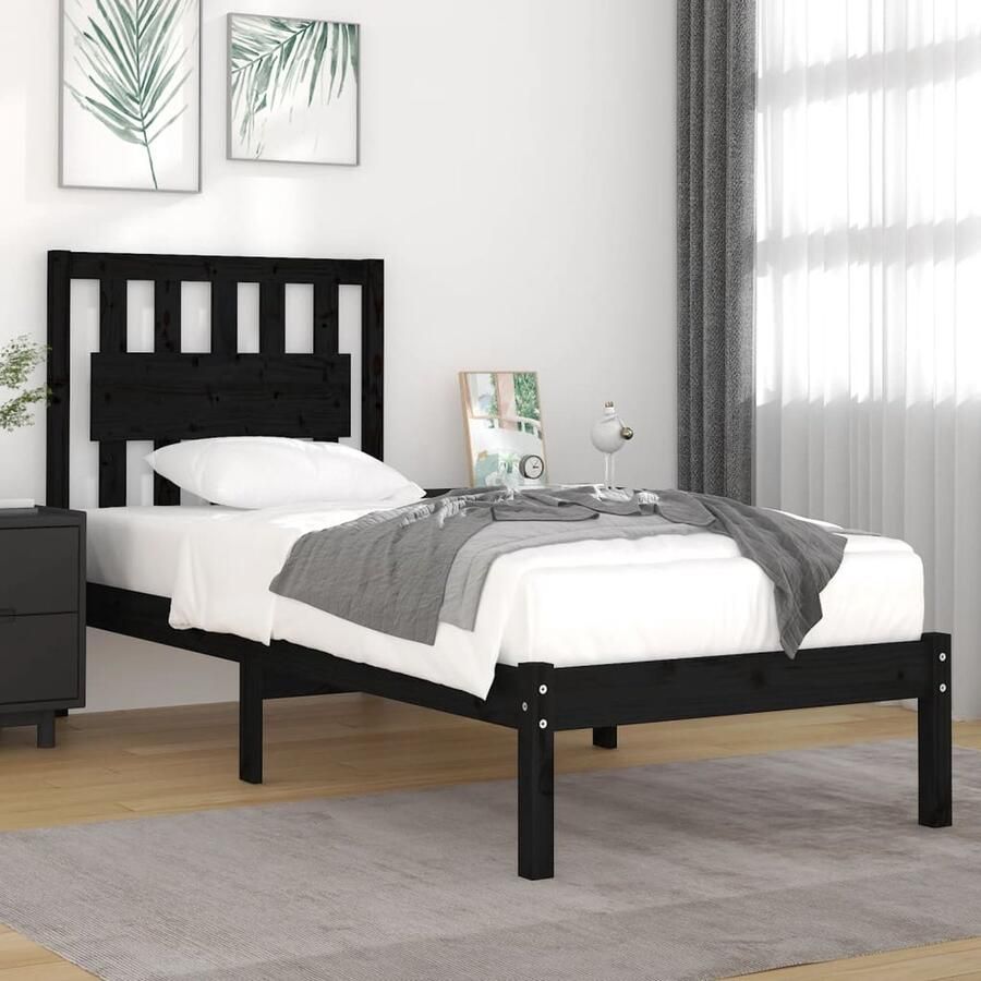 VidaXL Bedframe massief grenenhout zwart 75x190 cm Klassieke Bedframe Houten Bedframe Grenenhouten Bedframe Zwarte Bedframe Eenpersoonsbed Massief Hout - Foto 2