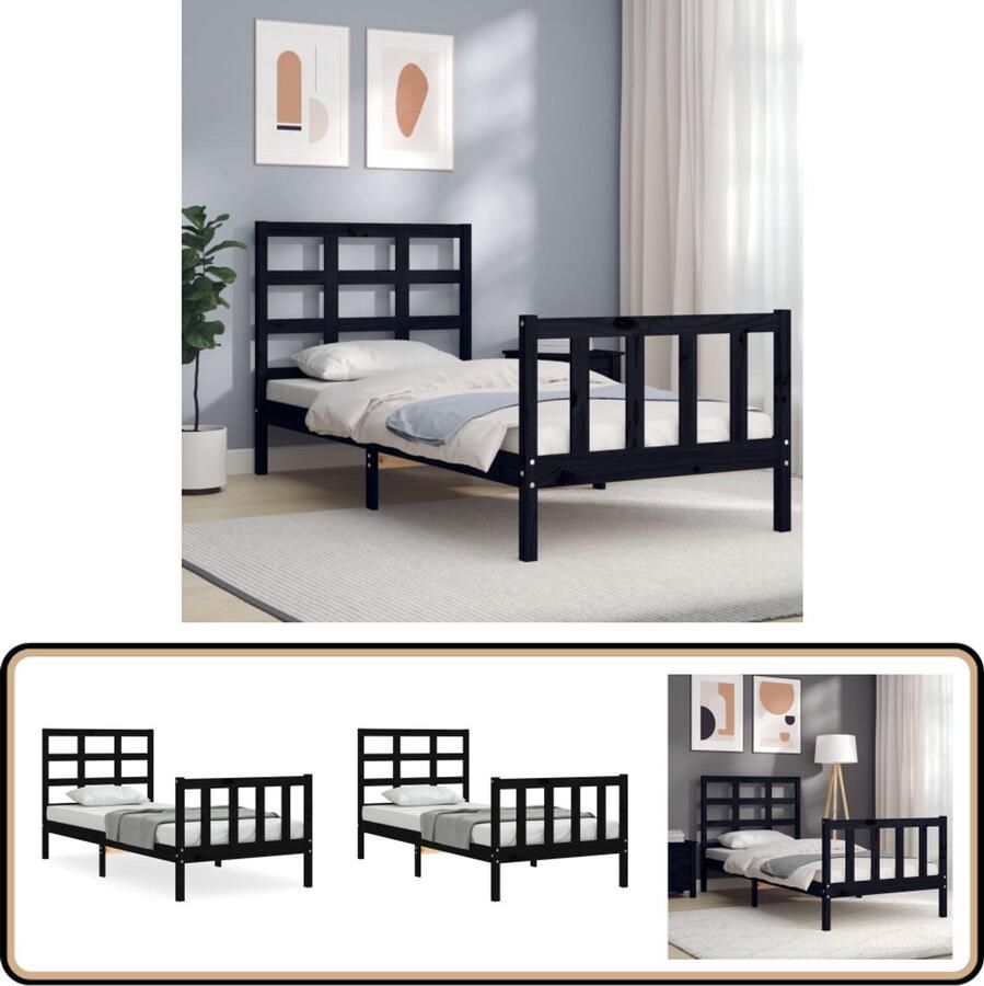 VidaXL Bedframe Massief Grenenhout Zwart 75x190 cm Massief Hout Bed Frame Grenenhout Bed Zwart Bed Tweepersoons Bed Stapelbare Bedden Boxspring Bed