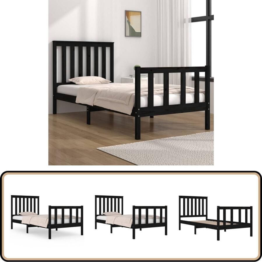 VidaXL Bedframe Massief Grenenhout Zwart 75x190cm Houten Bedframe Grenenhout Bedframe Zwarte Bedframe Eenpersoons Bed Klein Tweepersoons Bed