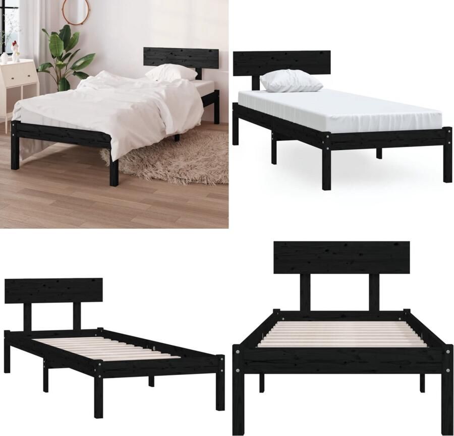 VidaXL Bedframe massief grenenhout zwart 90x190 cm Bedframe Bedframes Bed Bedbodem