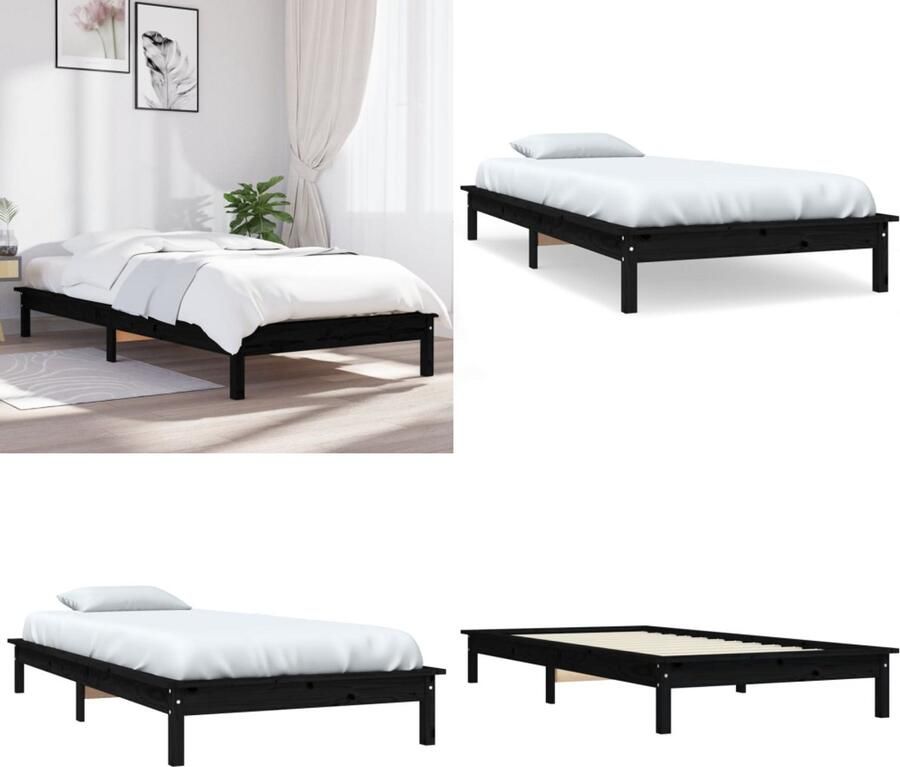 VidaXL Bedframe massief grenenhout zwart 90x190 cm Bedframe Bedframes Bed Bedbodem