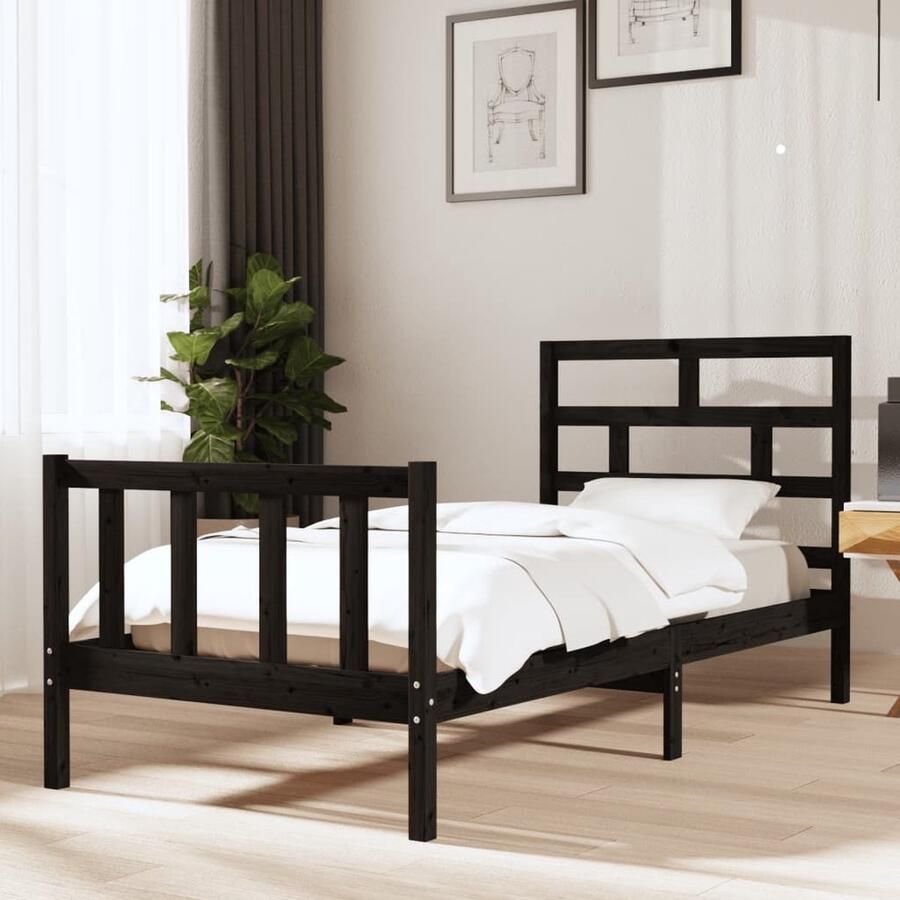 VidaXL Bedframe Massief Grenenhout Zwart 90x200 cm Modern Bedframe Houten Bedframe Grenenhouten Bedframe Zwarte Bedframe Eenpersoons Bed Bedframe 90x200 Design Bedframe Stapelbare Bed - Foto 2
