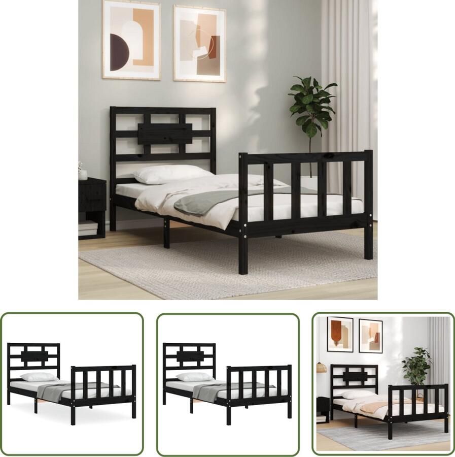 VidaXL Bedframe Massief Grenenhout Zwart 90x190 cm Massief Grenenhouten Bed Zweepslaken Boxspring Frame Tweepersoons Bed Slaapkamer Meubels Zwarte Bed