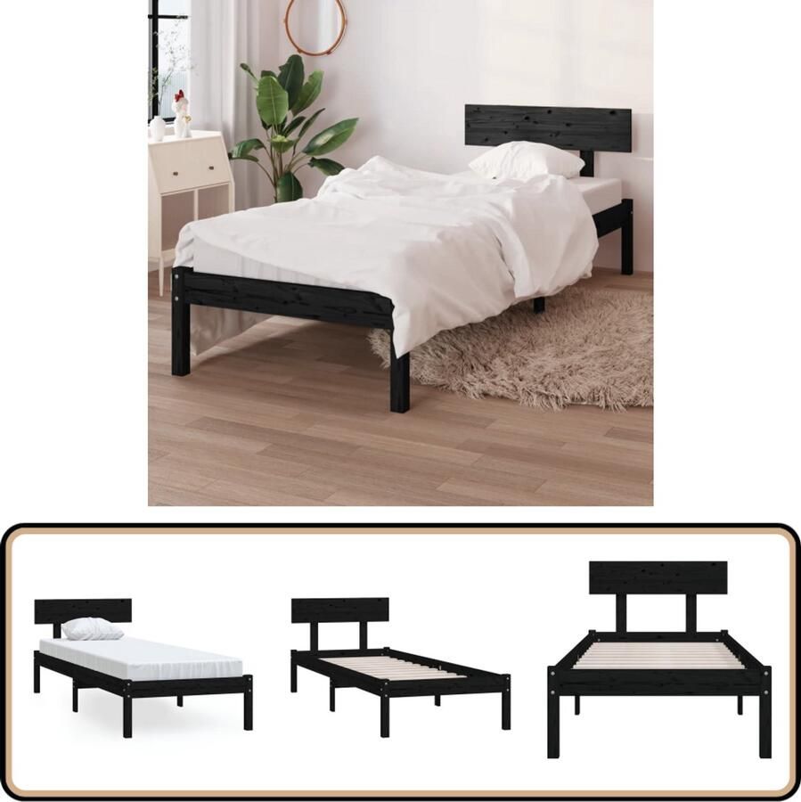 VidaXL Bedframe Massief Grenenhout Zwart 90x190 cm Massief Hout Bed Frame Grenenhout Bed Frame Zwarte Bed Frame Enkel Bed Frame Klein Single Bed Frame
