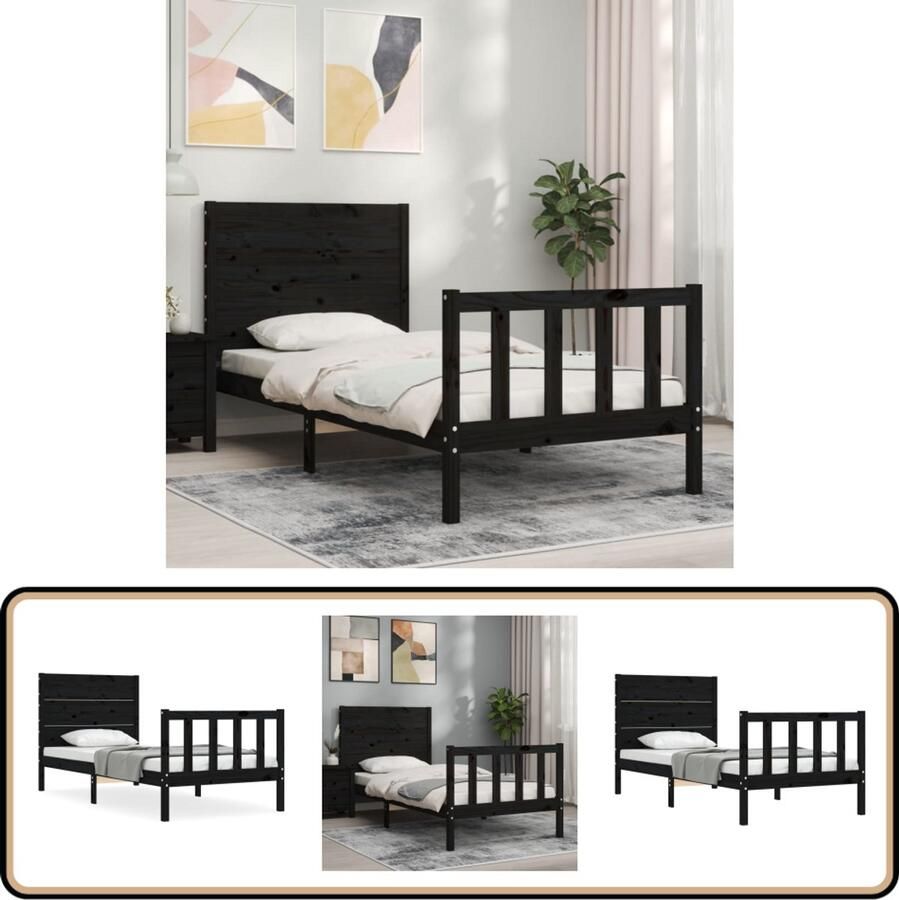VidaXL Bedframe Massief Grenenhout Zwart 90x190 cm Massief Hout Bed Frame Zwarte Bedpost Tweepersoons Bed Grenenhout Bed Slaapkamer Meubels