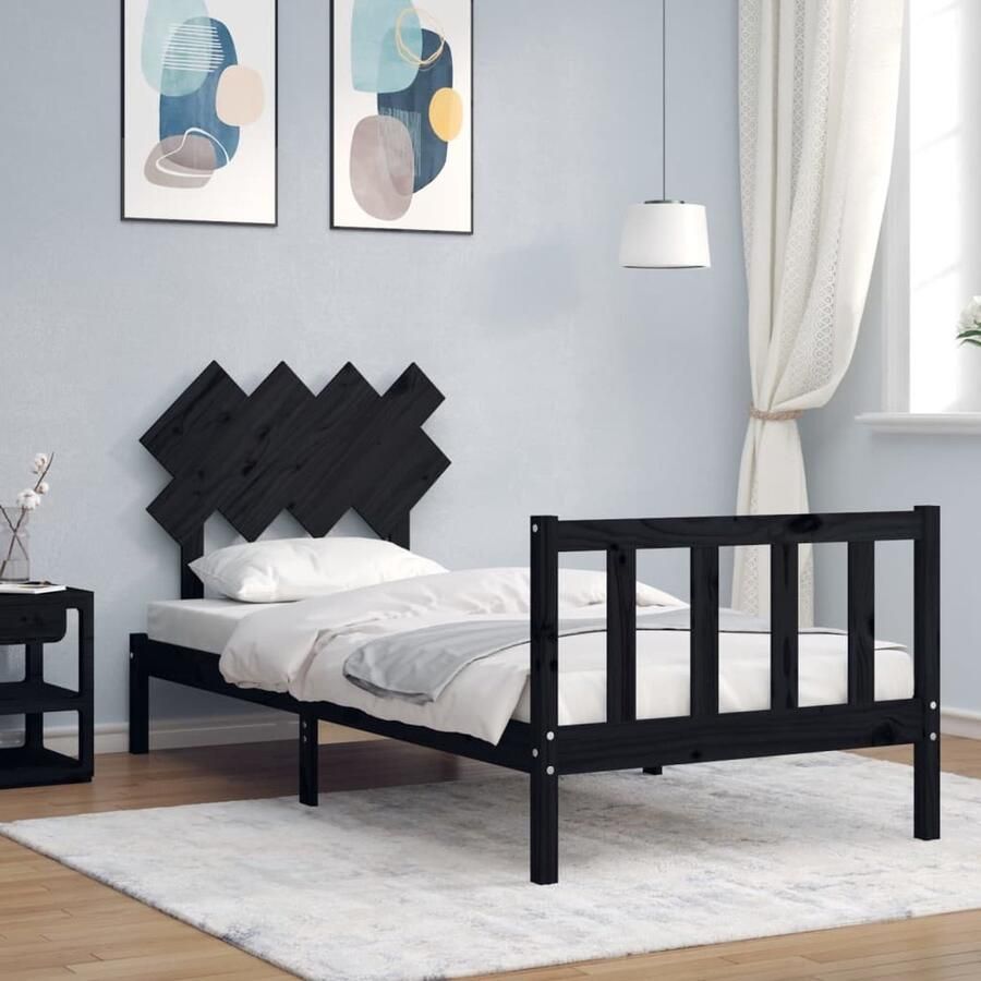 VidaXL Bedframe Massief Grenenhout Zwart 90x190 cm Massief Hout Bed Grenenhout Bed Zwart Bed Tweepersoons Bed Boxspring Frame Stapelbare Bedden Kinderbed - Foto 2