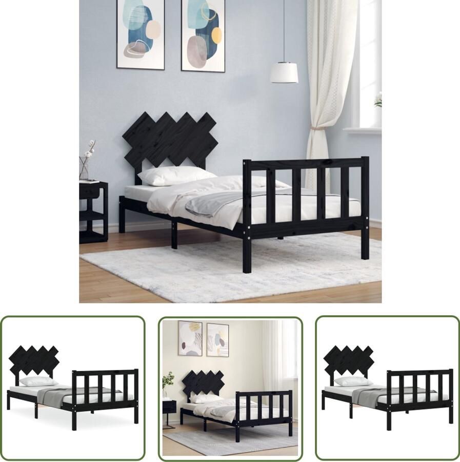 VidaXL Bedframe Massief Grenenhout Zwart 90x190 cm Massief Hout Bed Grenenhout Bed Zwart Bed Tweepersoons Bed Boxspring Frame Stapelbare Bedden Kinderbed
