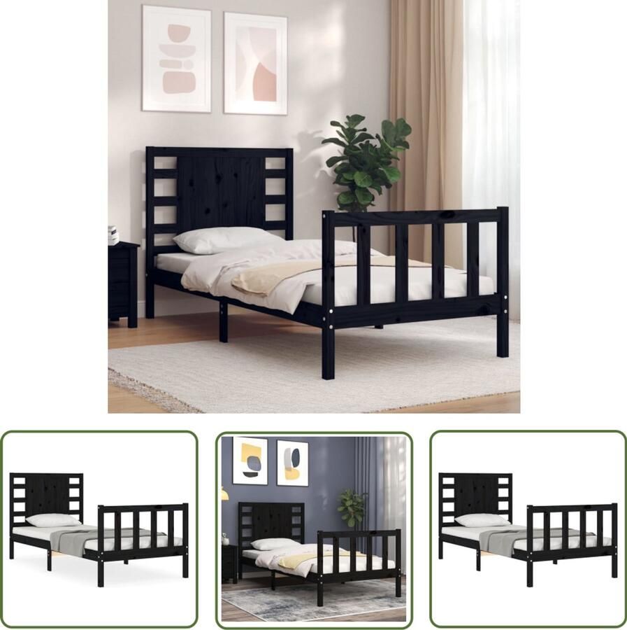 VidaXL Bedframe Massief Grenenhout Zwart 90x190 cm Massief Hout Bed Grenenhout Bed Zwarte Bed Tweepersoons Bed Slaapcomfort