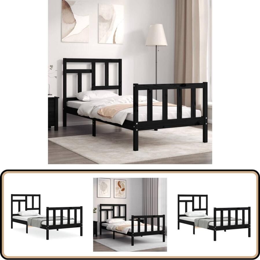 VidaXL Bedframe Massief Grenenhout Zwart 90x190 cm Massief Hout Bed Grenenhouten Bed Zwarte Bed Frame Tweepersoons Bed Slaapkamer Meubels