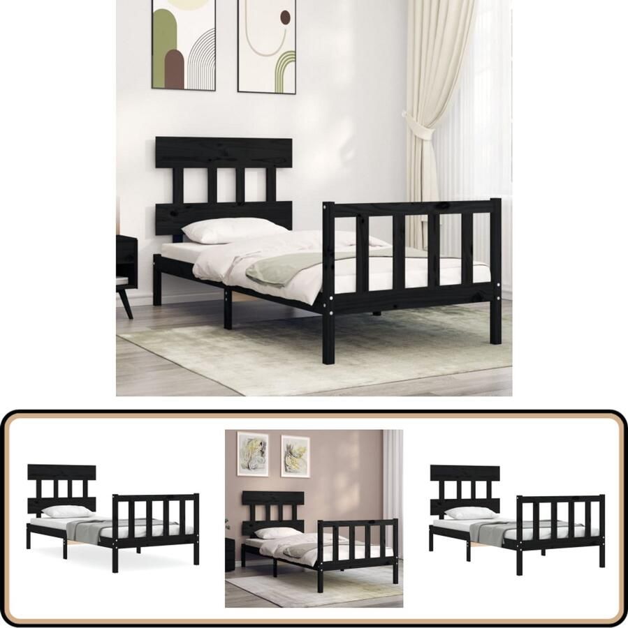 VidaXL Bedframe Massief Grenenhout Zwart 90x190 cm Massief Houten Bed Frame Zwarte Bed Frame Tweepersoons Bed Frame Enkel Bed Frame Met Hoofdbord