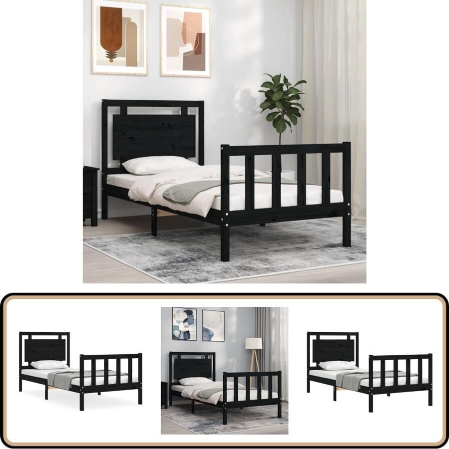 VidaXL Bedframe Massief Grenenhout Zwart 90x190 cm Massief Houten Bed Zwarte Bed Frame Enkel Bed Houten Bed Frame Bed Kopen