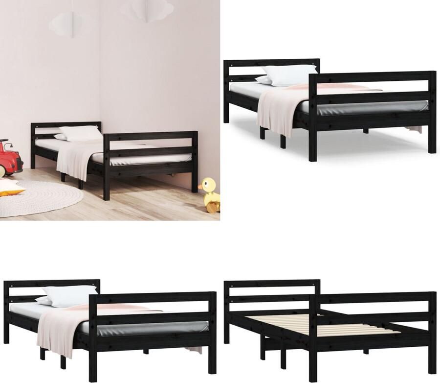 VidaXL Bedframe massief grenenhout zwart 90x200 cm Bedframe Eenpersoonsbed Bed