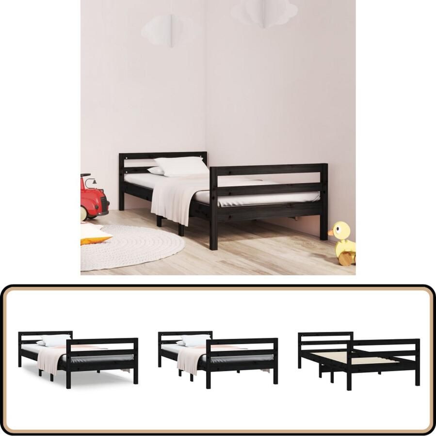VidaXL Bedframe Massief Grenenhout Zwart 90x200 cm Houten Bedframe Klassiek Bed Enkel Bed Massief Grenenhout Zwarte Bedbank