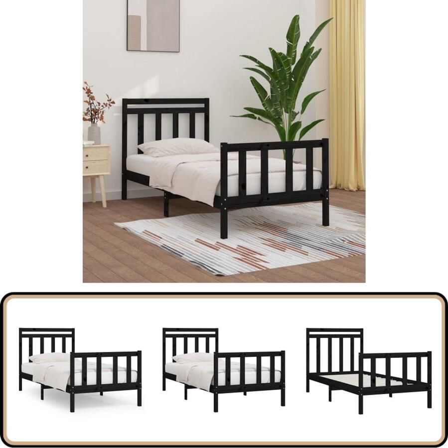VidaXL Bedframe Massief Grenenhout Zwart 90x200 cm Klassieke Houten Bedframe Houten Bed Grenenhouten Bed Met Hoofdeinde Tweepersoonsbed Zwart Bedframe Compact Bed Budgetvriendelijk Bed