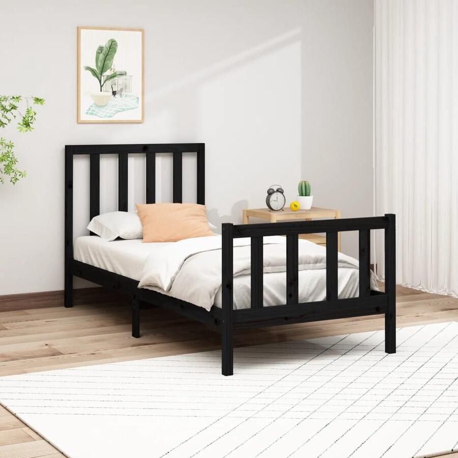 VidaXL Bedframe Massief Grenenhout Zwart 90x200 cm Modern Bedframe Houten Bed Grenenhout Bed Black Bed Frame King Size Bed Comfortabele Headboard Design Bed - Foto 2