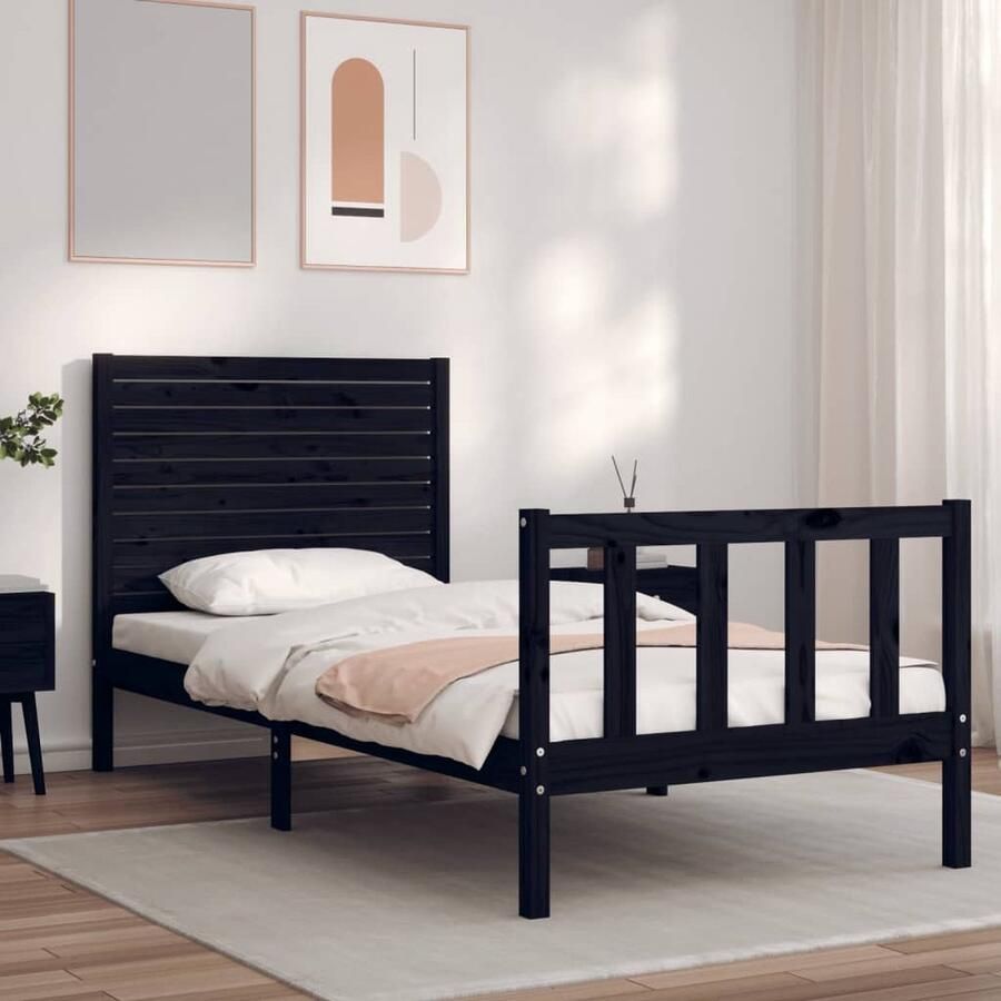 VidaXL Bedframe Massief Grenenhout Zwart Massief Grenenhouten Bed Frame Zwarte Bedpost Tweepersoons Bed Lattenbodem Hout Bed Slaapkamer Meubels - Foto 2