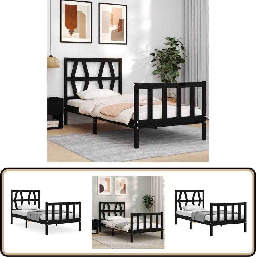 VidaXL Bedframe Massief Grenenhout Zwart Massief Hout Bed Frame Zwarte Bedpost Tweepersoons Bed Grenenhout Bed Houten Bed Slaapcomfort