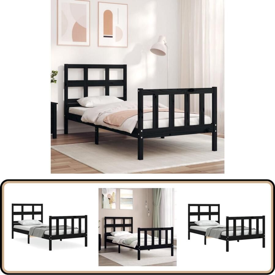 VidaXL Bedframe Massief Grenenhout Zwart Massief Hout Bed Grenenhout Bed Zwarte Bed Frame Tweepersoons Bed Slaapcomfort
