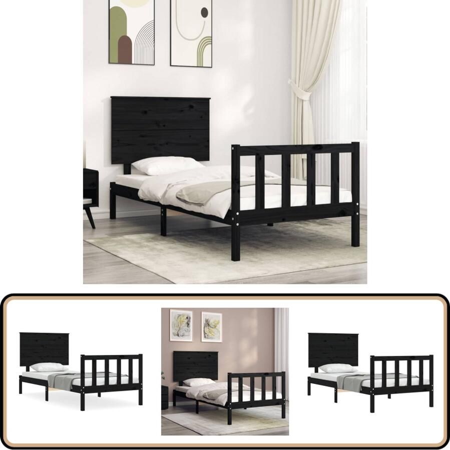 VidaXL Bedframe Massief Grenenhout Zwart Massief Houten Bed Zweethoudend Bed Tweepersoons Bed Zwarte Bed Frame Design Bed