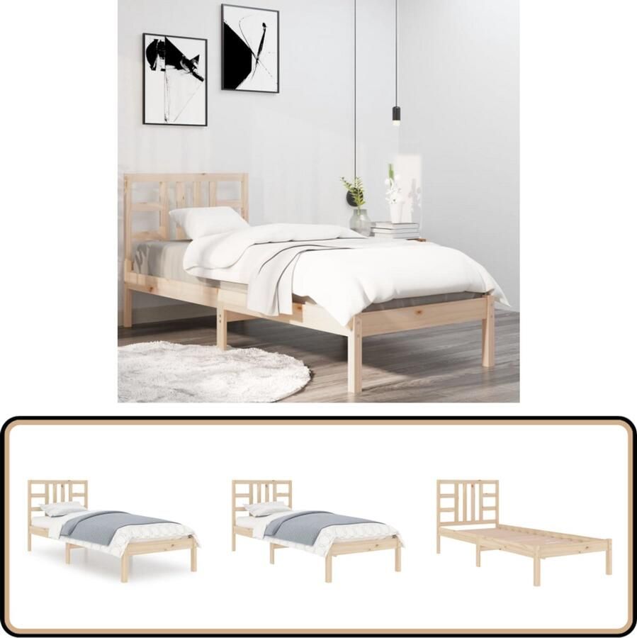 VidaXL Bedframe Massief Hout 100x200 cm Grenenhout Houten Bed Frame Tweepersoons Bed Massief Grenenhout Bed Frame Bruin Bed Frames