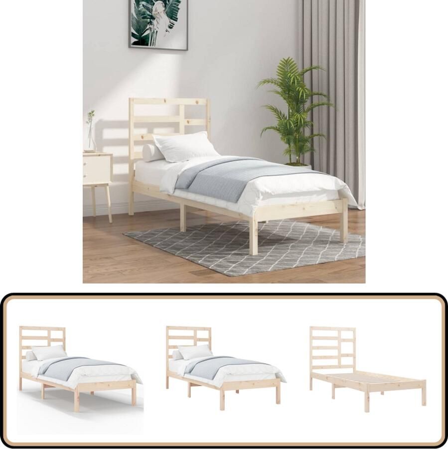 VidaXL Bedframe massief hout 100x200 cm Grenenhout Houten Bedframe Modern Design Eenpersoonsbed Slaapkamersdecoratie Compact Bed Stapelbare Bedden