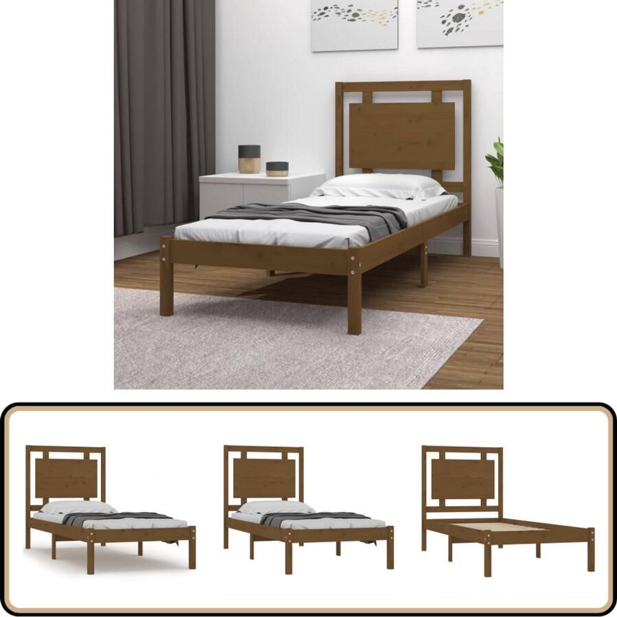 VidaXL Bedframe Massief Hout 100x200 cm Honingbruin Klassieke Bed Frame Massief Grenenhout Tweepersoons Bed Honey Brown Houten Bed