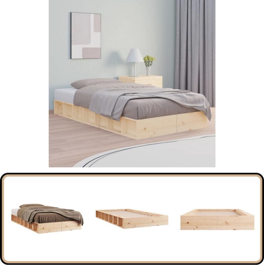 The Living Store Bedframe Massief grenenhout 202.5 x 118 x 21 cm Ruimtebesparend Massief Houten Bedframe Tweepersoons Bed Bruin Bedframe Compact Bedframe Budget Bedframe