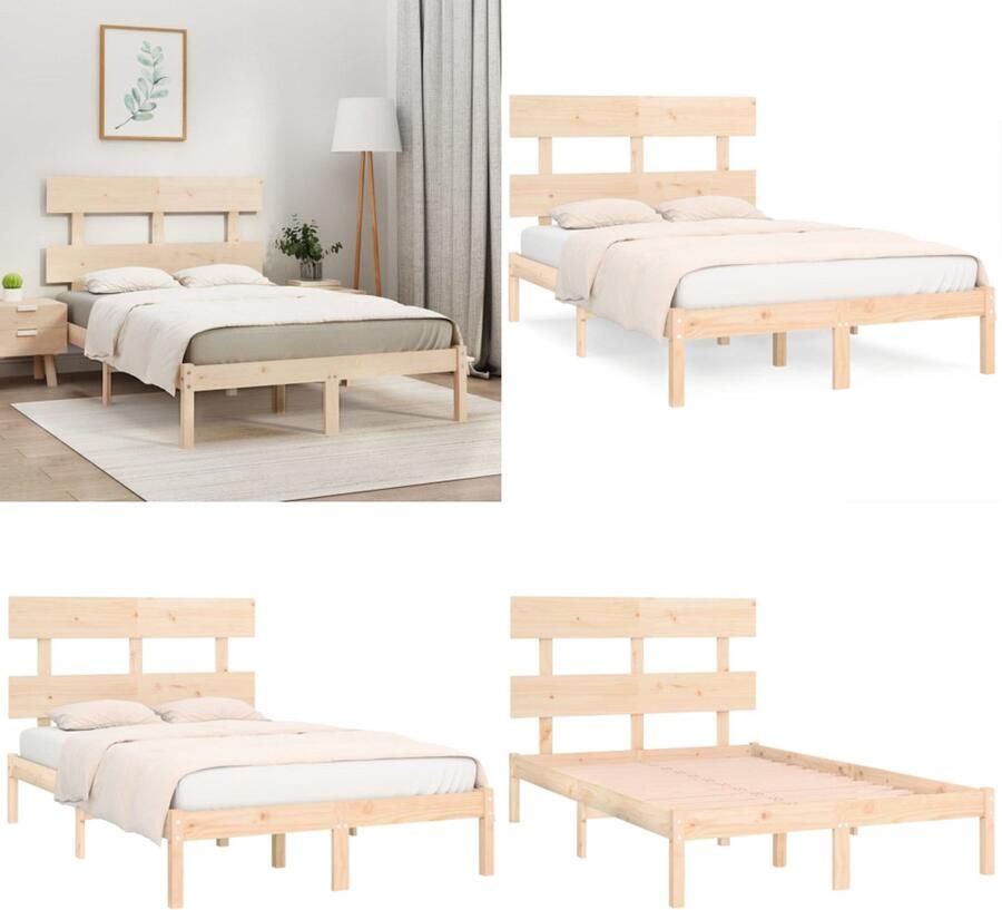 VidaXL Bedframe massief hout 120x190 cm 4FT Small Double Bedframe Bedframes Tweepersoonsbed Bed - Foto 3