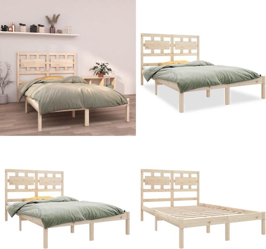 VidaXL Bedframe massief hout 120x190 cm 4FT Small Double Bedframe Bedframes Tweepersoonsbed Bed